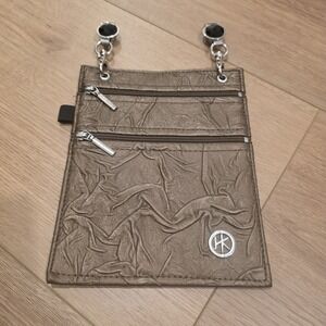 Hip Klip Waistband Hands Free Bag Purse Pouch  7" x 5.5" Shiny Brown Textured